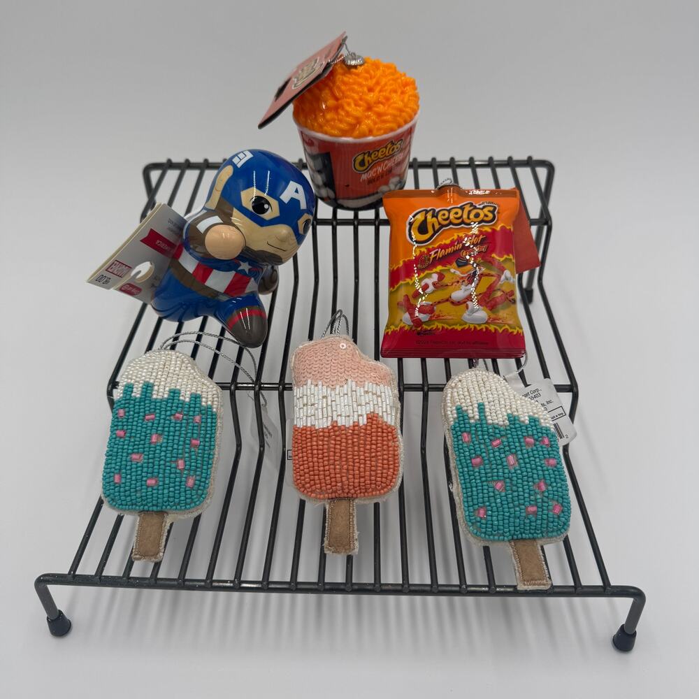 Novelty Christmas Ornament Lot Cheetos Captain‎ America Popsicle Beaded NEW